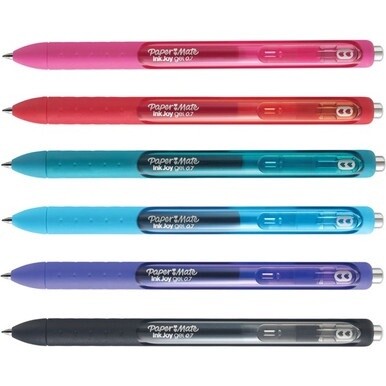 Paper Mate InkJoy Gel Pen - Medium Pen Point - 0.7 mm Pen Point Size - Retractable - Pink, Red, Teal, Bright Blue, Purple, Black Gel-based Ink - Pink, Red, Teal, Bright Blue, Purple, Black Barrel - 6 