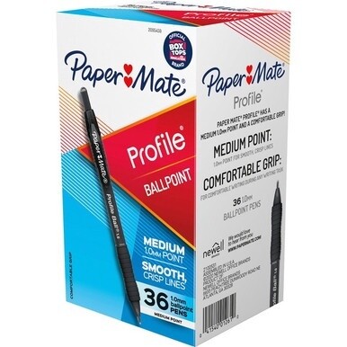 Paper Mate Profile 1.0mm Ballpoint Pens - Medium Pen Point - 1 mm Pen Point Size - Conical Pen Point Style - Retractable - Black - Black Barrel - 36 / Box