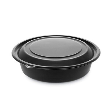 EarthChoice MealMaster Container with Lid, 32 oz, 8&quot; dia x 2.12&quot; h, 1-Compartment, Black/Clear, Plastic, 250/Carton