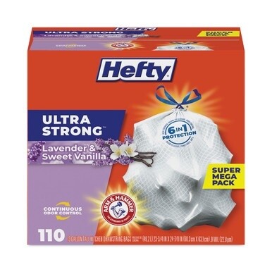 Ultra Strong Scented Tall White Kitchen Bags, 13 gal, 0.9 mil, 23.75&quot; x 24.88&quot;, White, 110 Bags/Box, 3 Boxes/Carton