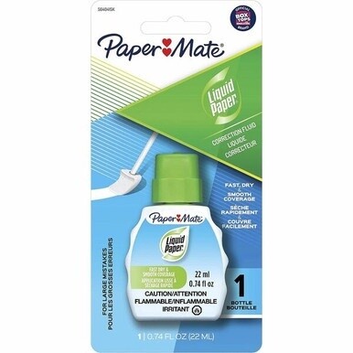 Paper Mate Liquid Paper Fast Dry Correction Fluid - 22 mL - Bright White - Fast-drying, Spill Resistant - 1 / Pack