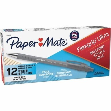 Paper Mate Flexgrip Ultra Retractable Pens - Fine Pen Point - Refillable - Retractable - Black Alcohol Based Ink - Rubber Barrel - 1 Dozen