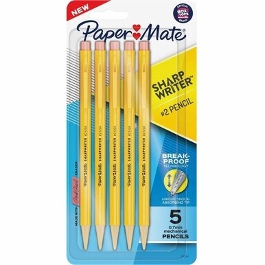 Paper Mate Sharp Writer Mechanical Pencils - Yellow Barrel - 5 / Pack