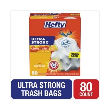 Ultra Strong Scented Tall White Kitchen Bags, 13 gal, 0.9 mil, 23.75&quot; x 24.88&quot;, White, 80/Box