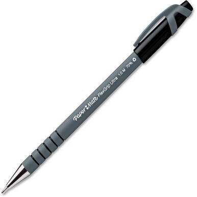 Paper Mate Flexgrip Ultra Recycled Pens - Medium Pen Point - Black - Black Rubber Barrel - 1 Dozen