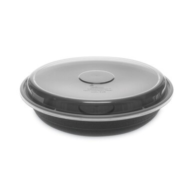 EarthChoice Versa2Go Microwaveable Container, 46 oz, 9 x 9 x 1.7, Black/Clear, Plastic, 150/Carton