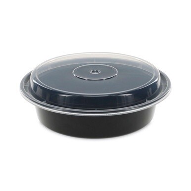Newspring VERSAtainer Microwavable Containers, 24 oz, 7&quot; Diameter, Black/Clear, Plastic, 150/Carton