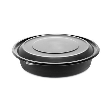 EarthChoice MealMaster Container with Lid, 48 oz, 10.13&quot; Diameter x 2.13&quot;h, 1-Compartment, Black/Clear, Plastic, 150/Carton