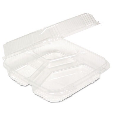 ClearView SmartLock Hinged Lid Container, 3-Compartment, 5 oz/14 oz, 8.2 x 8.34 x 2,91, Clear, Plastic, 200/Carton