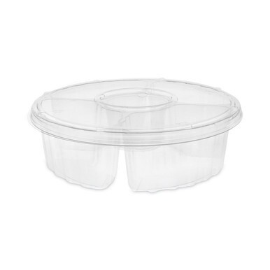 Dip Cup Platter, 4-Compartment, 64 oz, 10&quot; Diameter, Clear, Plastic, 100/Carton