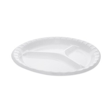 Placesetter Deluxe Laminated Foam Dinnerware, 3-Compartment Plate, 10.25&quot; dia, White, 540/Carton