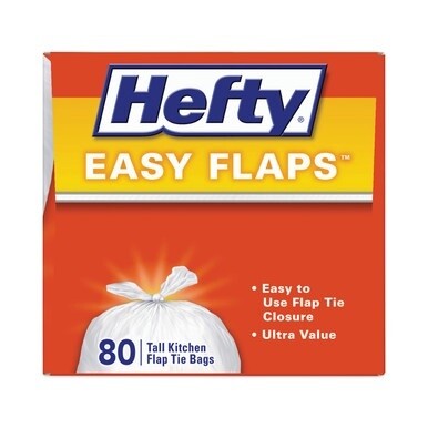 Easy Flaps Trash Bags, 13 gal, 0.69 mil, 23.75&quot; x 28&quot;, White, 80 Bags/Box, 3 Boxes/Carton