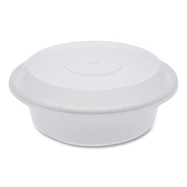 Newspring VERSAtainer Microwavable Containers, Round, 16 oz, 6 x 6 x 1.5, White/Clear, Plastic, 150/Carton