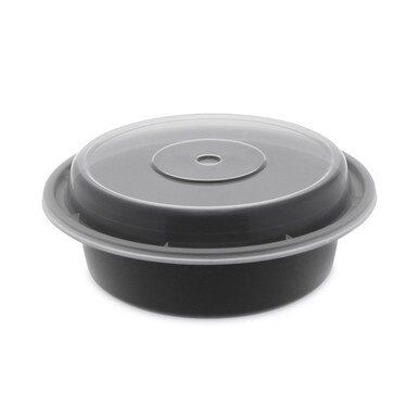 Newspring VERSAtainer Microwavable Containers, 16 oz, 6&quot; Diameter, Black/Clear, Plastic, 150/Carton
