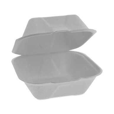EarthChoice Bagasse Hinged Lid Container, Single Tab Lock, 6&quot; Sandwich, 5.8 x 5.8 x 3.3, Natural, Sugarcane, 500/Carton