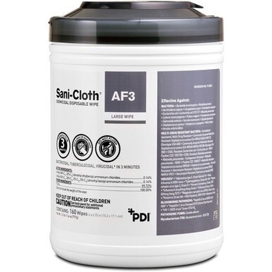 PDI Sani-Cloth AF3 Germicidal Wipes - 6.75&quot; Length x 6&quot; Width - 95 / Canister - 1 Each - White