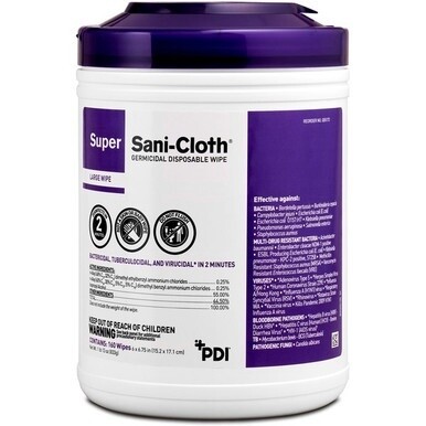 PDI Super Sani-Cloth Germicidal Disposable Wipe - 6.75&quot; Length x 6&quot; Width - 160 / Canister - 1 Each