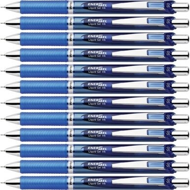 EnerGel EnerGel RTX Liquid Gel Pens - Fine Pen Point - 0.5 mm Pen Point Size - Needle Pen Point Style - Refillable - Retractable - Blue Gel-based Ink - Blue Barrel - Stainless Steel Tip - 12 / Box