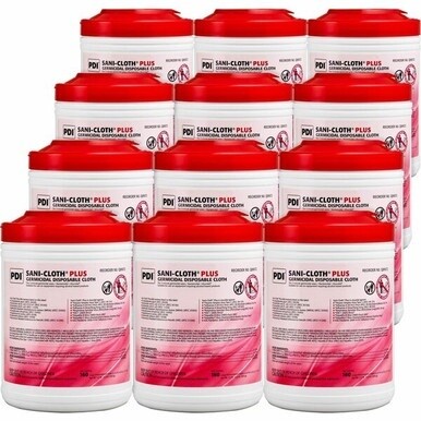 PDI Sani-Cloth Plus Germicidal Disposable Cloth - 6.75&quot; Length x 6&quot; Width - 160 / Canister - 12 / Carton - White