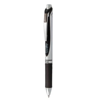 EnerGel RTX Gel Pen, Retractable, Medium 0.7 mm, Black Ink, Black/Silver Barrel, Dozen