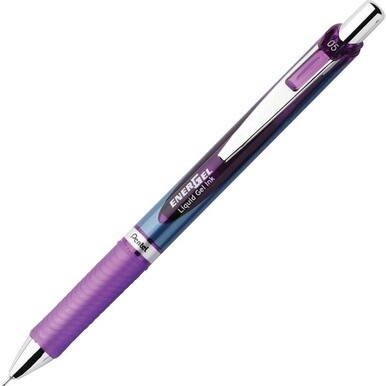 EnerGel EnerGel RTX Liquid Gel Pen - Fine Pen Point - 0.5 mm Pen Point Size - Needle Pen Point Style - Refillable - Retractable - Violet Gel-based Ink - Blue Stainless Steel Barrel - Metal Tip - 1 Eac