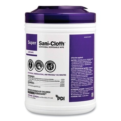 Super Sani-Cloth Germicidal Disposable Wipes, Extra-Large, 1-Ply, 7.5&quot; x 15&quot;, Unscented, White, 75/Pack