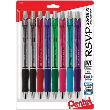 Pentel R.S.V.P. Super RT Retractable Ballpoint Pen - 1 mm Pen Point Size - Retractable - Translucent Barrel - 8 / Pack
