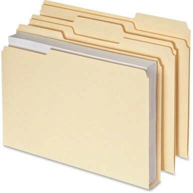 Pendaflex Double Stuff 1/3 Tab Cut Letter Recycled Top Tab File Folder - 8 1/2&quot; x 11&quot; - 600 Sheet Capacity - Top Tab Location - Assorted Position Tab Position - Manila - 10% Fiber Recycled - 50 / Box