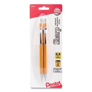 Sharp Mechanical Pencil, 0.9 mm, HB (#2), Black Lead, Yellow Barrel, 2/Pack