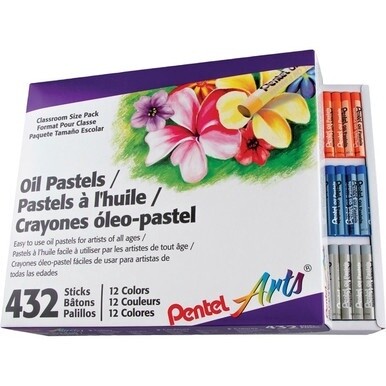Pentel Arts Pentel Arts Oil Pastels - 2.4&quot; Length - 0.4&quot; Diameter - Black, Brown, Cobalt Blue, Gray, Green, Orange, White, Red, Pale Blue, Pale Orange, Lime Yellow, ... - 432 / Box