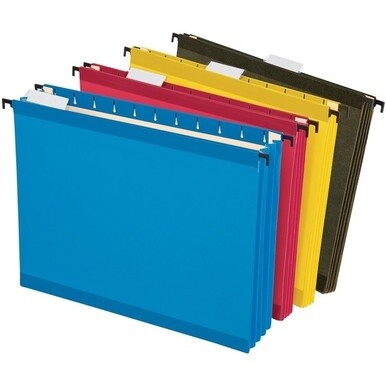 Pendaflex SureHook Letter Recycled Hanging Folder - 3 1/2&quot; Folder Capacity - 8 1/2&quot; x 11&quot; - 3 1/2&quot; Expansion - Poly - Blue, Red, Yellow, Standard Green - 10% Recycled - 4 / Pack