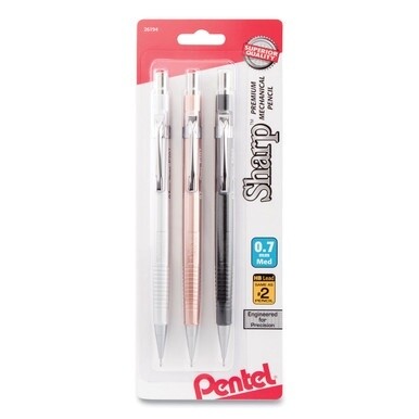 Sharp Mechanical Pencil, 0.7 mm, HB (#2), Black Lead, Assorted Barrel Colors, 3/Pack