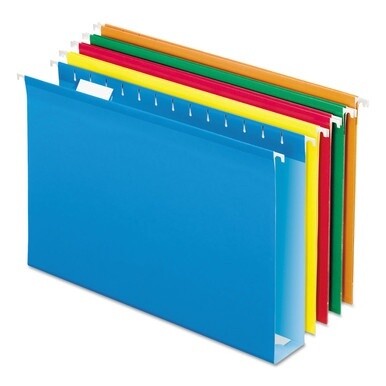 Extra Capacity Reinforced Hanging File Folders with Box Bottom, 2&quot; Capacity, Legal Size, 1/5-Cut Tabs, Assorted Colors,25/BX