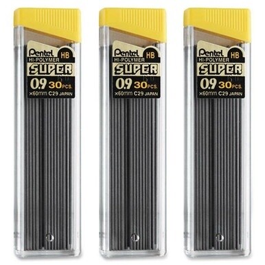 Pentel Super Hi-Polymer 0.9mm Lead Refill - 0.9 mmBold Point - HB - Black - 3 / Pack