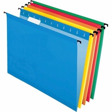 Pendaflex SureHook 1/5 Tab Cut Letter Recycled Hanging Folder - 8 1/2&quot; x 11&quot; - Red, Blue, Orange, Yellow, Bright Green - 10% Recycled - 20 / Box