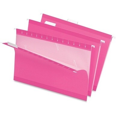Pendaflex 1/5 Tab Cut Legal Recycled Hanging Folder - 8 1/2&quot; x 14&quot; - Pink - 10% Recycled - 25 / Box