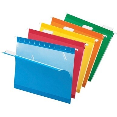 Pendaflex 1/5 Tab Cut Letter Recycled Hanging Folder - 8 1/2&quot; x 11&quot; - Blue, Red, Orange, Yellow, Green - 10% Recycled - 25 / Box
