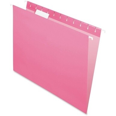 Pendaflex 1/5 Tab Cut Letter Recycled Hanging Folder - 8 1/2&quot; x 11&quot; - Pink - 100% Recycled - 25 / Box
