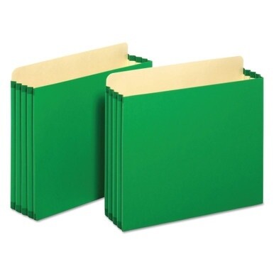 File Cabinet Pockets, 3.5&quot; Expansion, Letter Size, Green, 10/Box