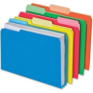 Pendaflex Double Stuff 1/3 Tab Cut Letter Recycled Top Tab File Folder - 8 1/2&quot; x 11&quot; - 250 Sheet Capacity - Top Tab Location - Assorted Position Tab Position - Blue, Red, Orange, Yellow, Bright Green