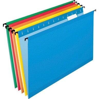 Pendaflex SureHook 1/5 Tab Cut Legal Recycled Hanging Folder - 8 1/2&quot; x 14&quot; - Blue, Red, Orange, Yellow, Bright Green - 10% Recycled - 20 / Box