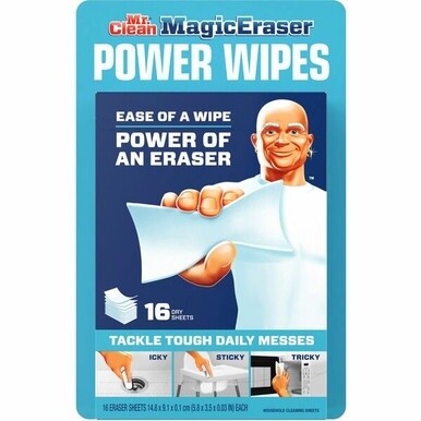 Mr. Clean Magic Eraser Power Wipes - Concentrate - 5.80&quot; Length x 3.50&quot; Width - 16 / Box - Light Blue