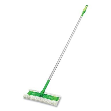Sweeper Mop, 10 x 4.8 White Cloth Head, 46&quot; Green/Silver Aluminum/Plastic Handle