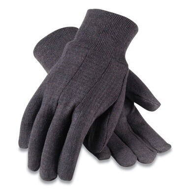 Polyester/Cotton Jersey Gloves, Men&#39;s, Brown, 12 Pairs