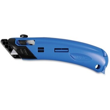 Safety First System Pacific EZ4 Self-retractable Guarded Safety Cutter - Self-retractable, Safety Guard, Spring-loaded Blade, Finger Guard, Durable, Lightweight, Ergonomic Handle - Plastic - Black, Bl