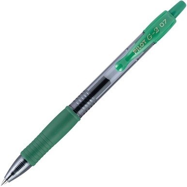 Pilot G2 Retractable Gel Ink Rollerball Pens - Fine Pen Point - 0.7 mm Pen Point Size - Refillable - Retractable - Green Gel-based Ink - Clear Barrel - 1 Dozen
