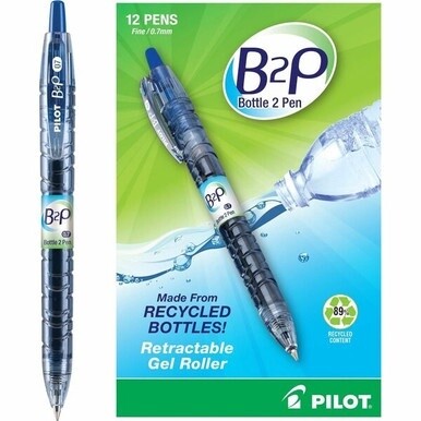 Pilot BeGreen B2P Fine Point Gel Pens - Fine Pen Point - 0.7 mm Pen Point Size - Refillable - Retractable - Blue Gel-based Ink - Plastic Barrel - 1 Dozen