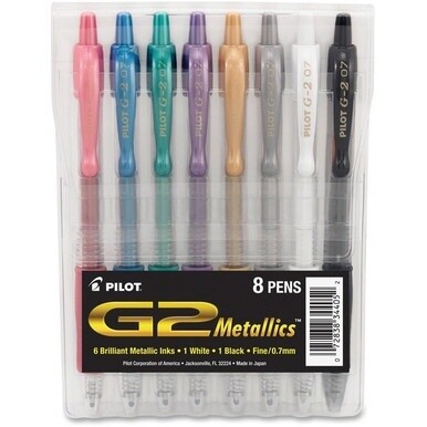 Pilot G2 Metallics .7mm Point Ink Pens - Fine Pen Point - 0.7 mm Pen Point Size - Retractable - Pink, Blue, Green, Purple Pigment-based Ink - 8 / Pack