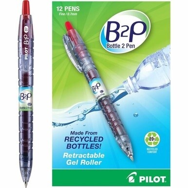 Pilot BeGreen B2P Fine Point Gel Pens - Fine Pen Point - 0.7 mm Pen Point Size - Refillable - Retractable - Red Gel-based Ink - Plastic Barrel - 1 Dozen