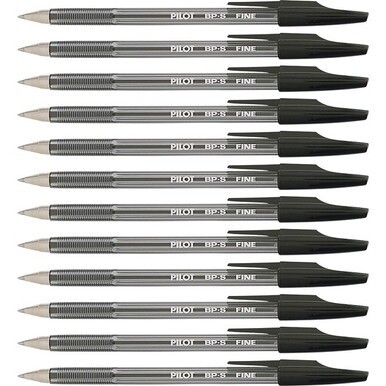 Pilot Better BP-S Ball Stick Pens - Fine Pen Point - 0.7 mm Pen Point Size - Refillable - Black - Crystal, Clear Barrel - Stainless Steel Tip - 1 Dozen
